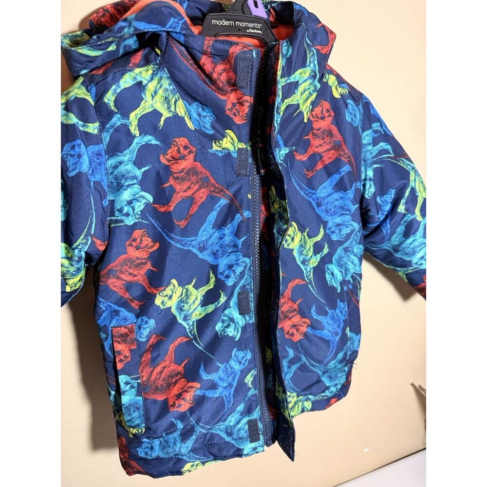 3T The Children's Place Blue Dinosaur Jacket & Matching Mittens Toddler Boys - Picture 3 of 16